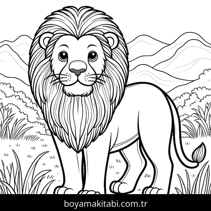 Aslan boyama sayfası – sanatsal çalışma, çocuklar için