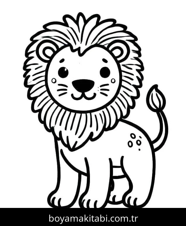 Aslan boyama sayfası – PDF indir, sevimli karakter