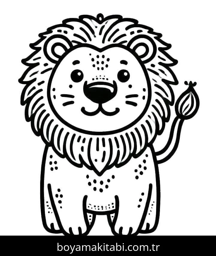Aslan boyama sayfası – çizgi film temalı, basit çizim