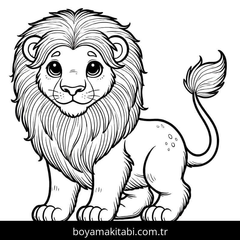 Aslan boyama sayfası – PDF indir, sevimli karakter