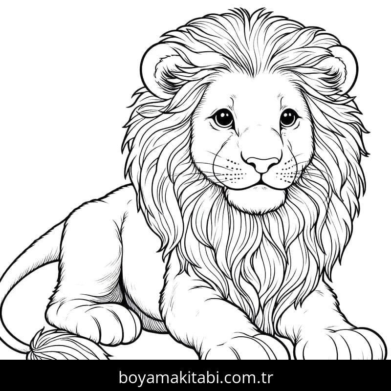 Aslan boyama sayfası – çizgi film temalı, basit çizim