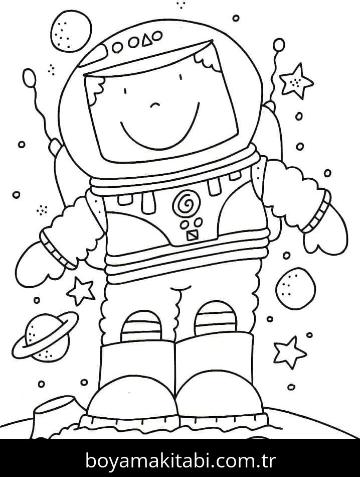 Astronotlar boyama sayfası – renkli çizimler, okul öncesi