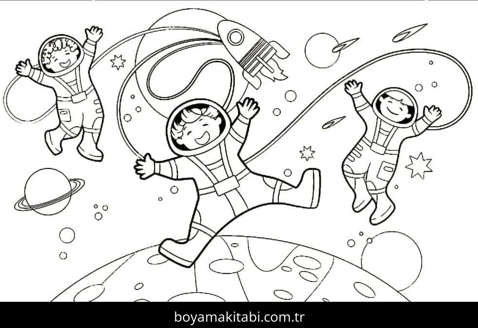 Astronotlar boyama sayfası – boyama etkinliği, çocuk aktivitesi