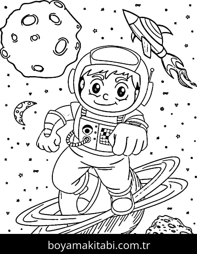 Astronotlar boyama sayfası – çizgi film temalı, basit çizim