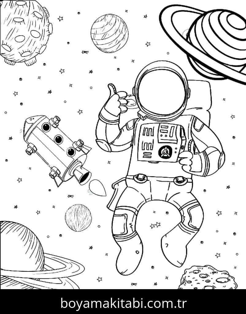 Astronotlar boyama sayfası – el becerilerini geliştirir, boyama çalışması