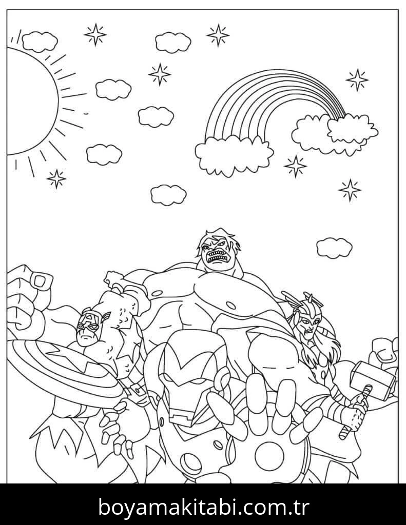 Avengers (Yenilmezler) boyama sayfası – kolay boyama, eğitici aktivite