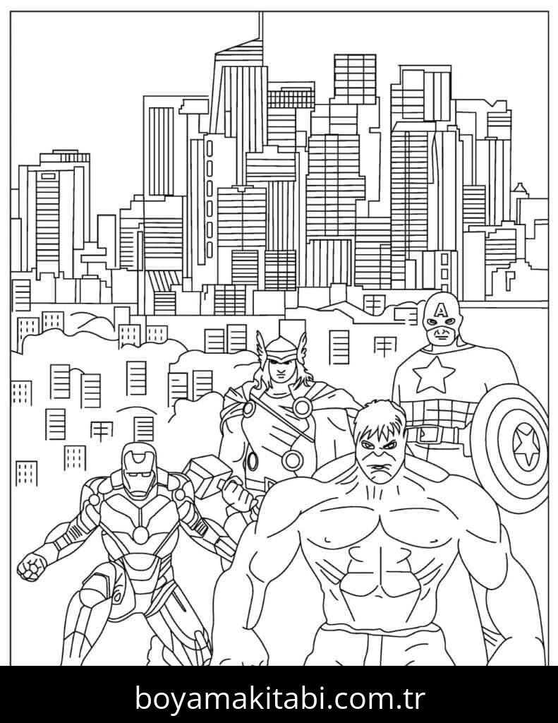 Avengers (Yenilmezler) boyama sayfası – boyama etkinliği, çocuk aktivitesi