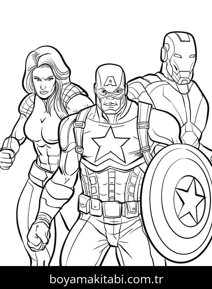 Avengers (Yenilmezler) boyama sayfası – çizgi film temalı, basit çizim