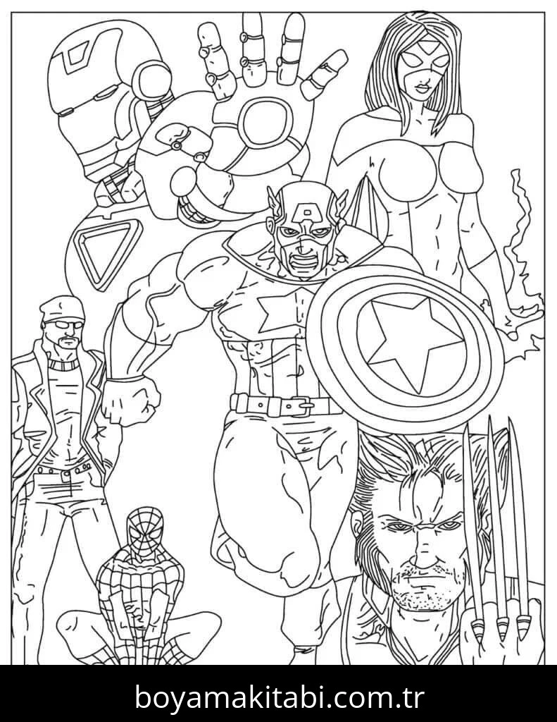 Avengers (Yenilmezler) boyama sayfası – çocuk aktivitesi, PDF indir