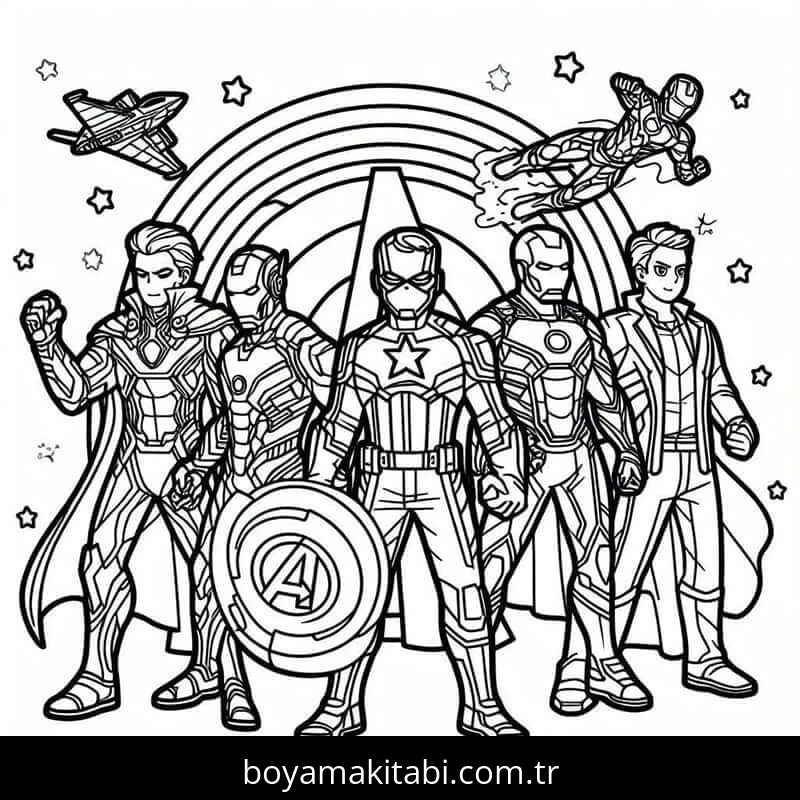 Avengers (Yenilmezler) boyama sayfası – yaratıcılığı geliştirir, keyifli zaman