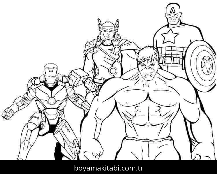 Avengers (Yenilmezler) boyama sayfası – sevimli karakter, sanatsal çalışma