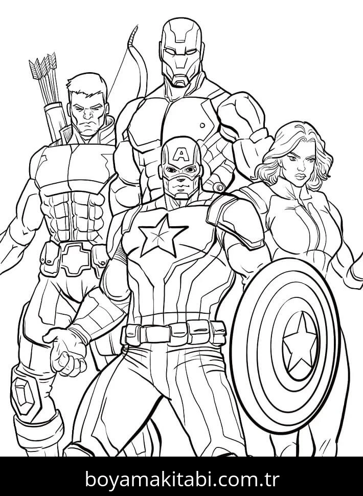 Avengers (Yenilmezler) boyama sayfası – keyifli zaman, renkli çizimler