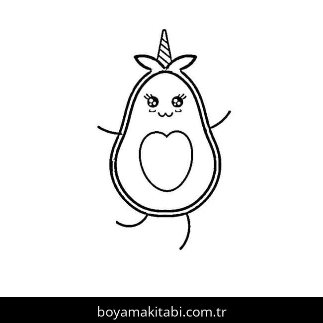 Avokado boyama sayfası – sevimli karakter, sanatsal çalışma