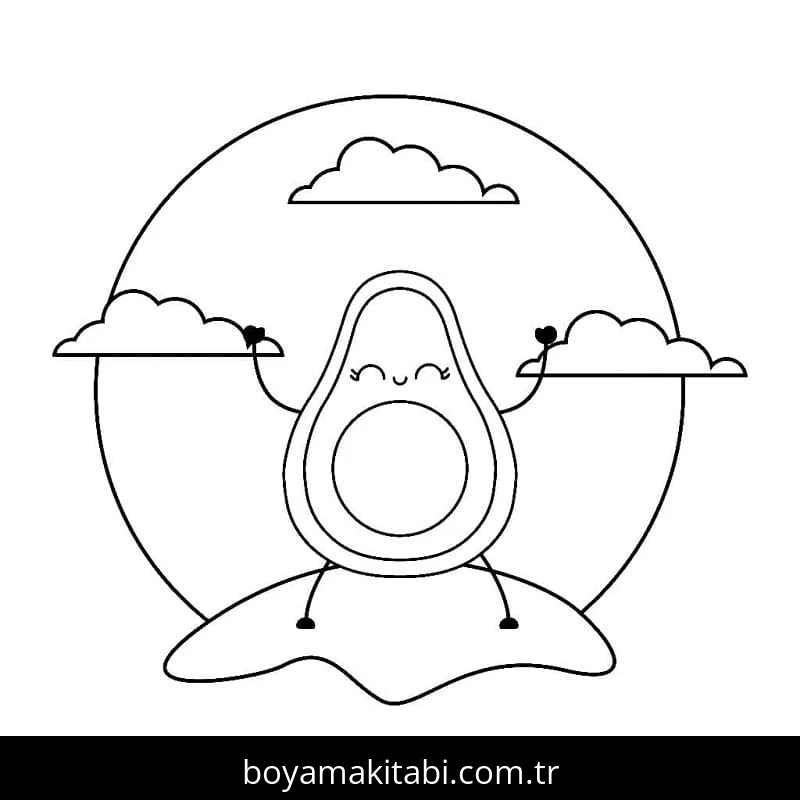 Avokado boyama sayfası – çizgi film temalı, basit çizim