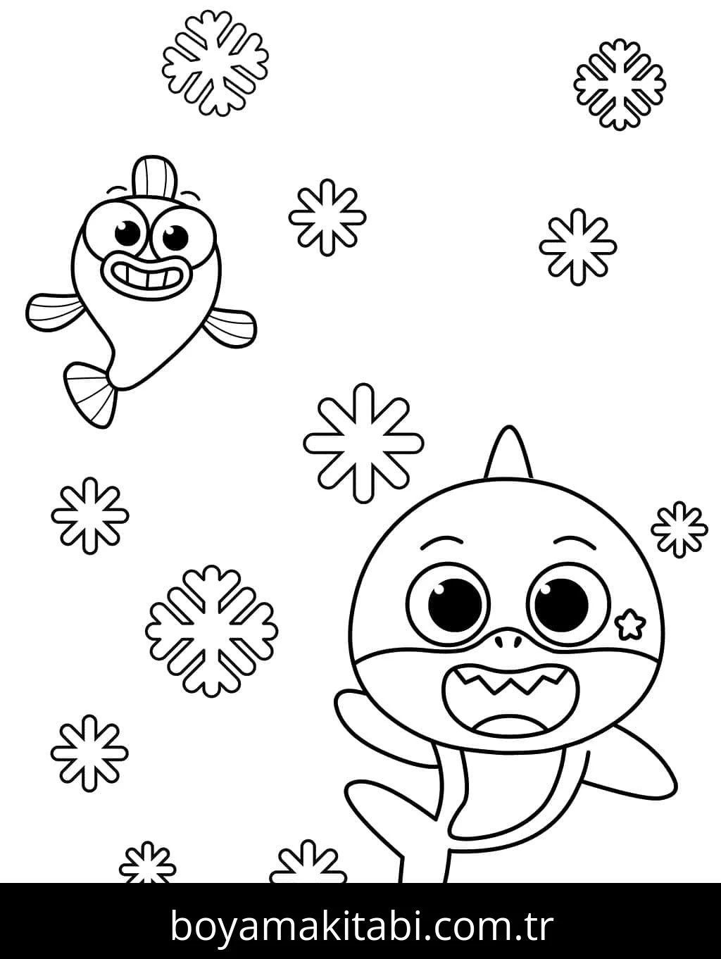 Baby Shark boyama sayfası #1 – günlük etkinlik önerisi, kolay boyama