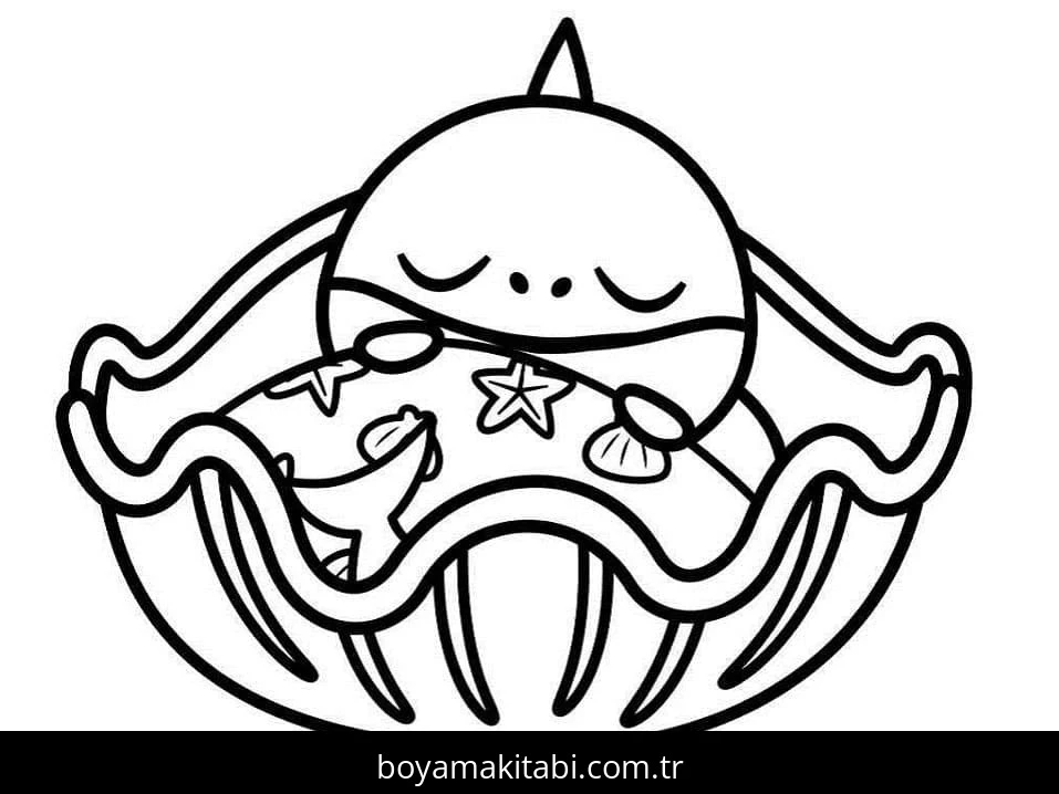 Baby Shark boyama sayfası #16 – el becerilerini geliştirir, boyama çalışması