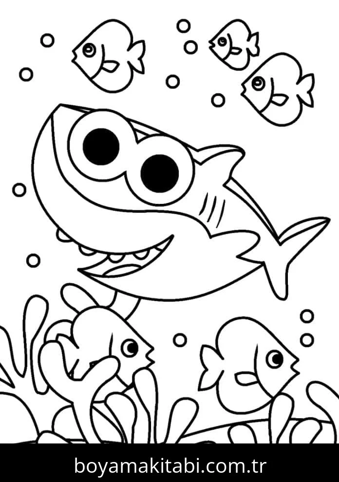 Baby Shark boyama sayfası #20 – sanatsal çalışma, aile ile vakit geçirme