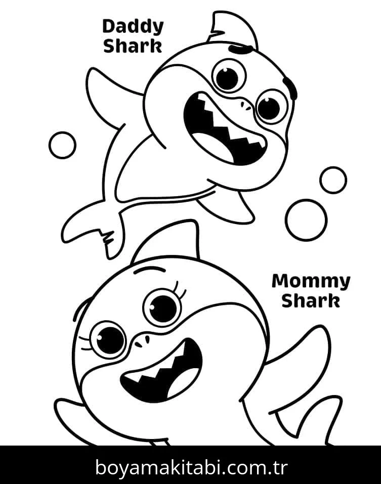 Baby Shark boyama sayfası #21 – basit çizim, yaz tatili etkinliği