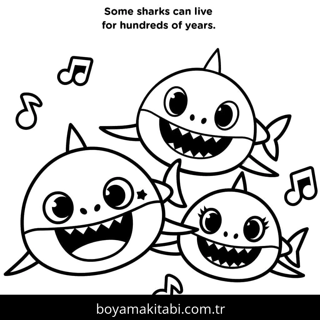 Baby Shark boyama sayfası #24 – renkli çizimler, dikkat ve odaklanma geliştirir