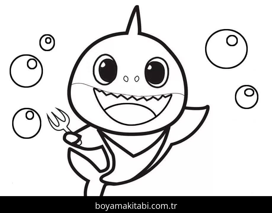 Baby Shark boyama sayfası #25 – anaokulu etkinliği, motor becerileri destekler