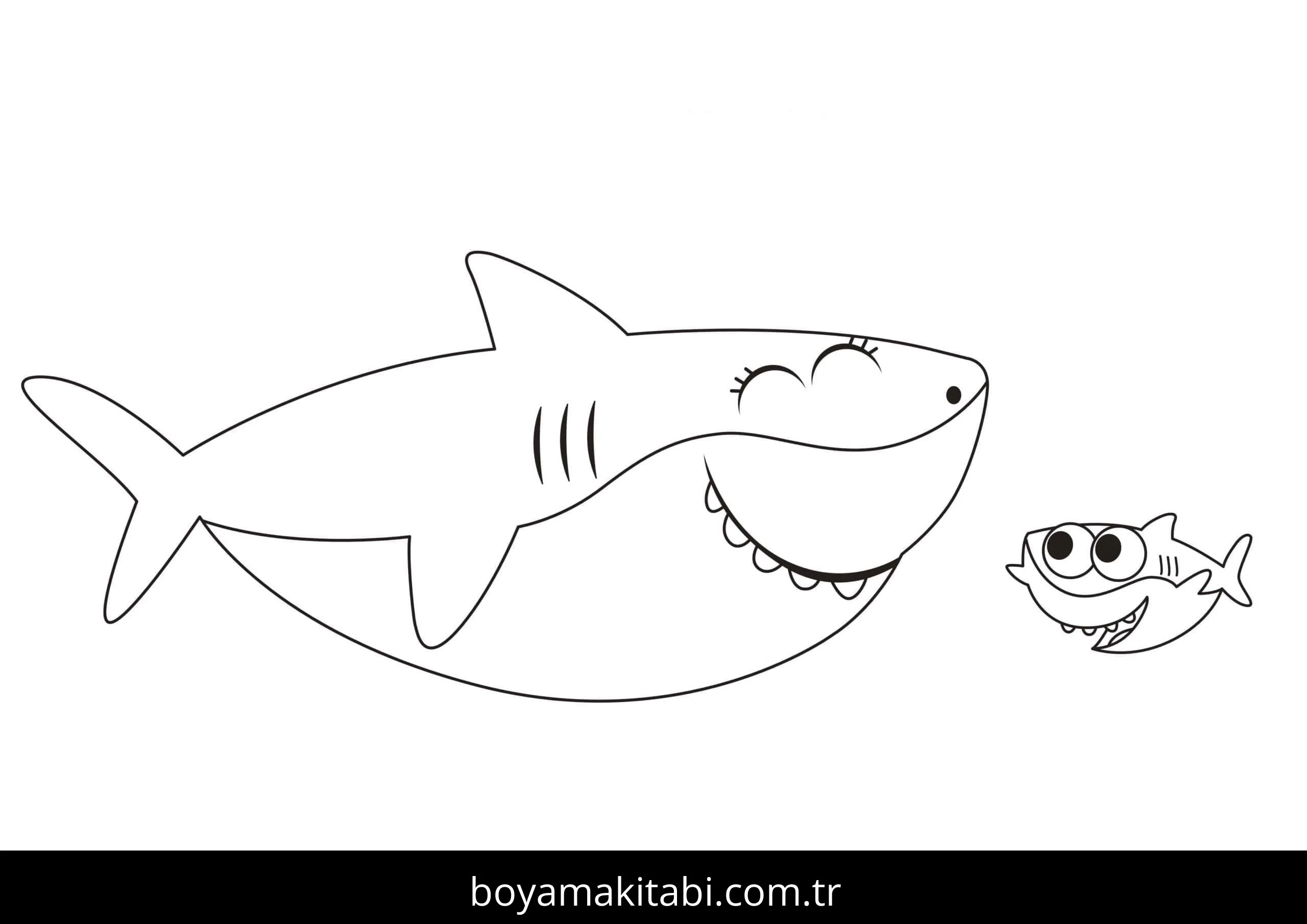 Baby Shark boyama sayfası #27 – aile ile vakit geçirme, renk bilgisini öğretir