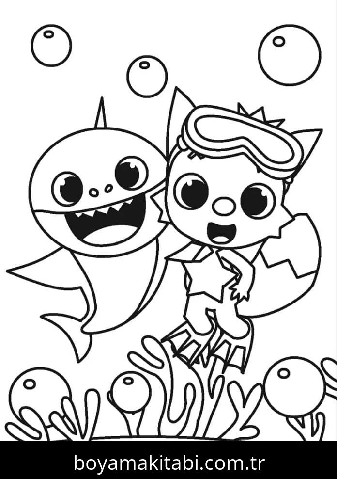 Baby Shark boyama sayfası #28 – yaz tatili etkinliği, sabır ve özgüven kazandırır