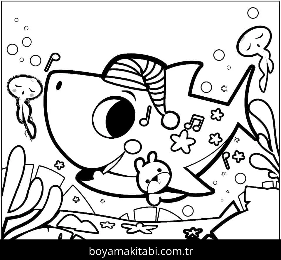 Baby Shark boyama sayfası #34 – renk bilgisini öğretir, günlük etkinlik önerisi