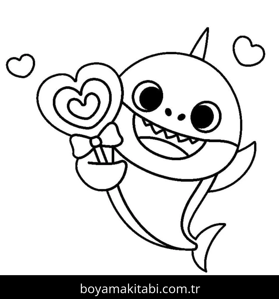 Baby Shark boyama sayfası #35 – sabır ve özgüven kazandırır, yaratıcı sanat çalışması