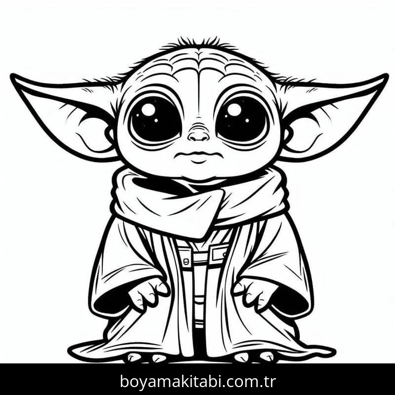 Baby Yoda boyama sayfası – sevimli karakter, sanatsal çalışma