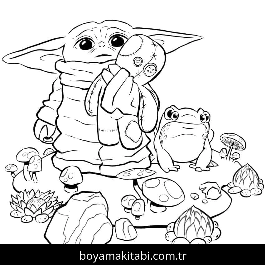 Baby Yoda boyama sayfası – evde etkinlik, ücretsiz yazdır