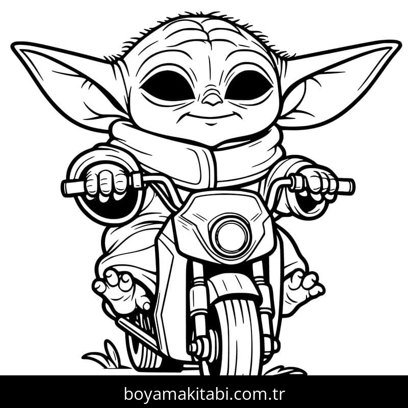 Baby Yoda boyama sayfası – renkli çizimler, okul öncesi