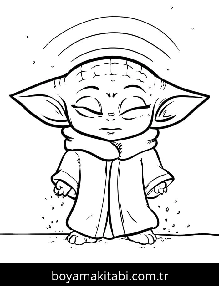 Baby Yoda boyama sayfası – sevimli karakter, sanatsal çalışma