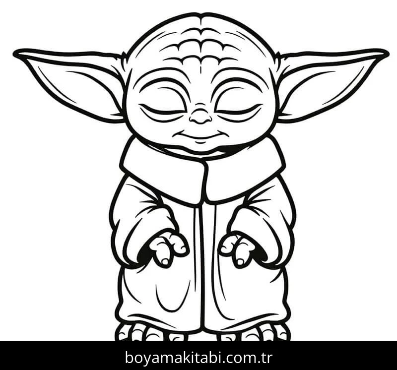 Baby Yoda boyama sayfası – çizgi film temalı, basit çizim