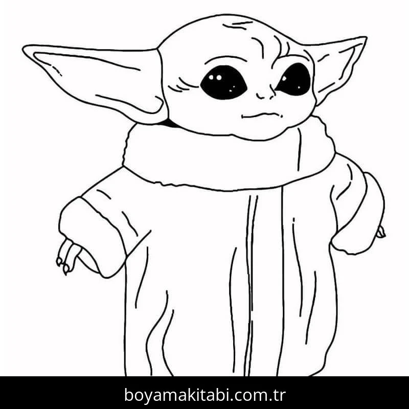 Baby Yoda boyama sayfası – çocuk aktivitesi, PDF indir