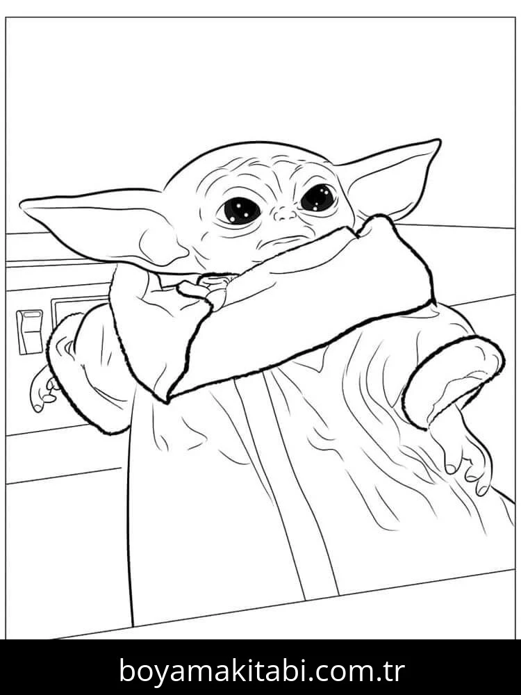 Baby Yoda boyama sayfası – basit çizim, kolay boyama
