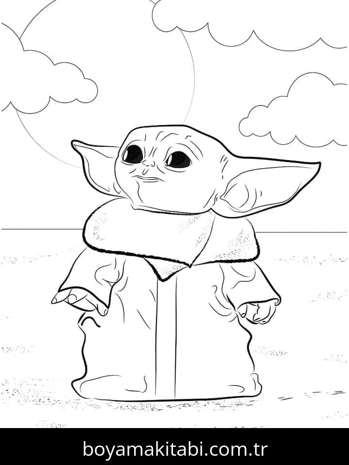 Baby Yoda boyama sayfası – kolay boyama, eğitici aktivite