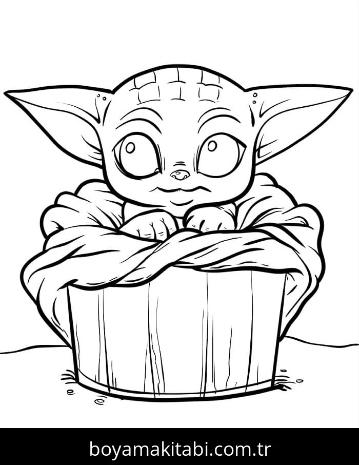 Baby Yoda boyama sayfası – eğlenceli etkinlik, el becerilerini geliştirir