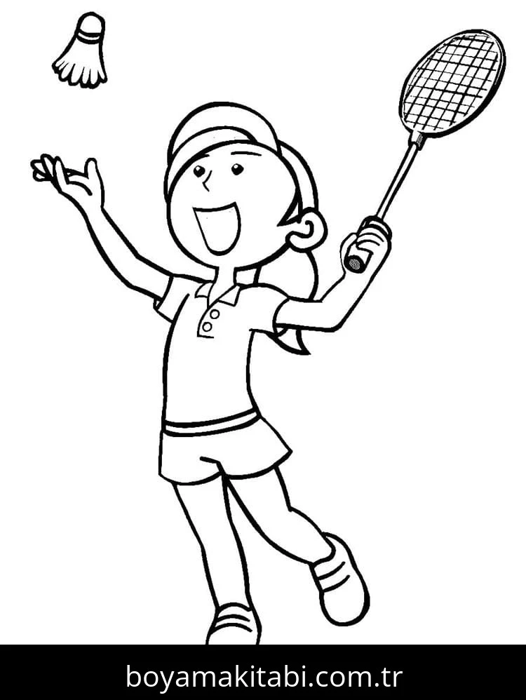 Badminton boyama sayfası #16 – dikkat ve odaklanma geliştirir, A4 baskıya uygun