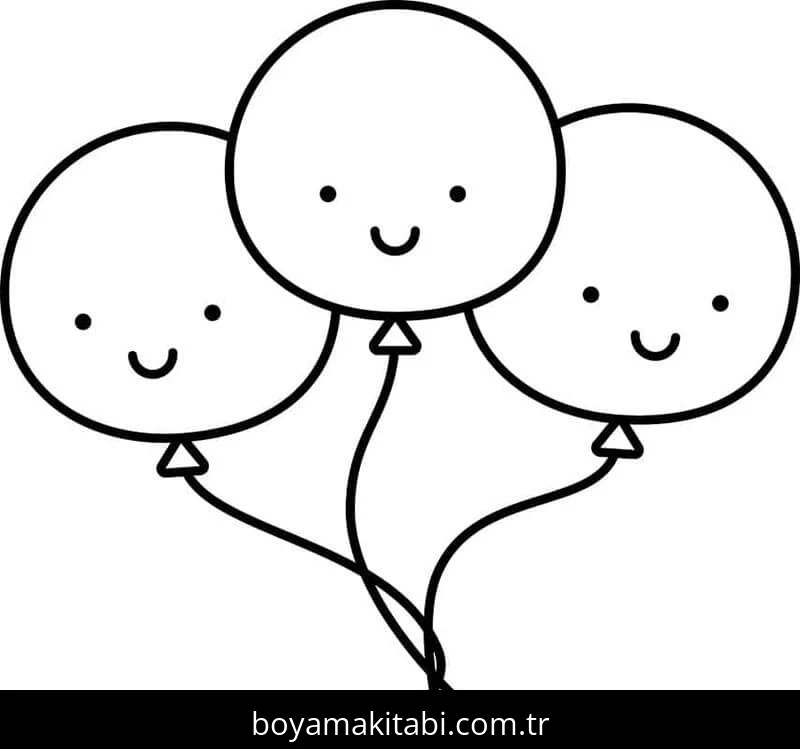 Balonlar boyama sayfası – PDF indir, sevimli karakter