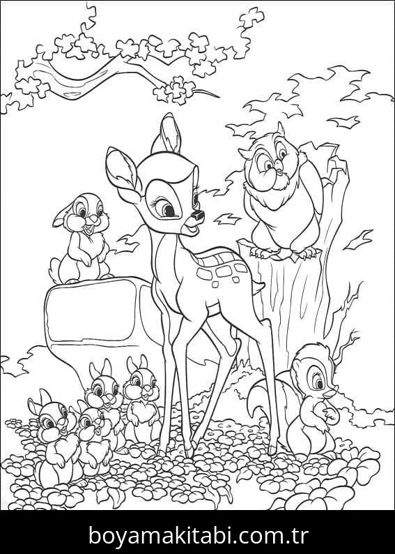 Bambi boyama sayfası #7 – motor becerileri destekler, mürekkep tasarrufu sağlar