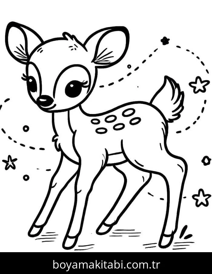 Bambi boyama sayfası #8 – hayal gücünü besler, tamamen ücretsiz