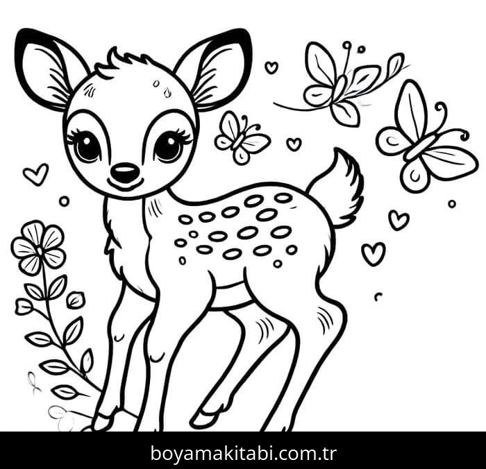 Bambi boyama sayfası – sevimli karakter, sanatsal çalışma