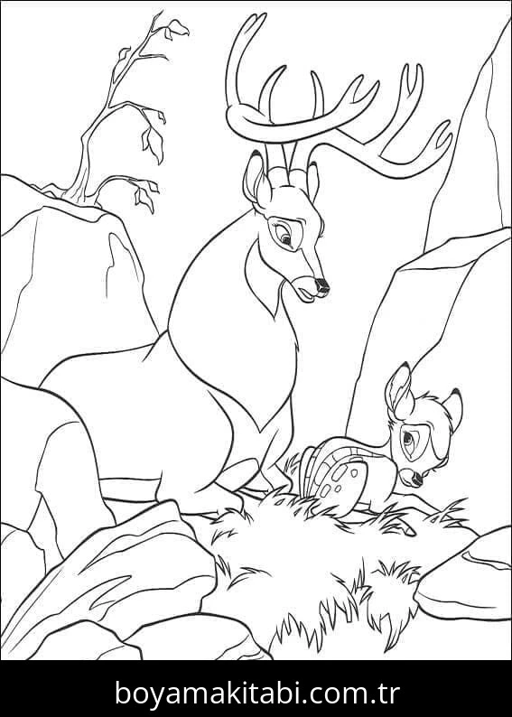 Bambi boyama sayfası – çizgi film temalı, basit çizim