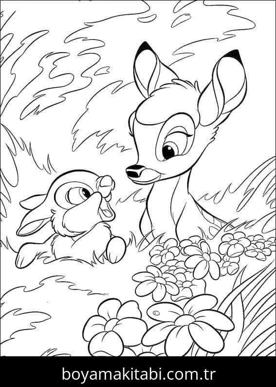 Bambi boyama sayfası – kolay boyama, eğitici aktivite