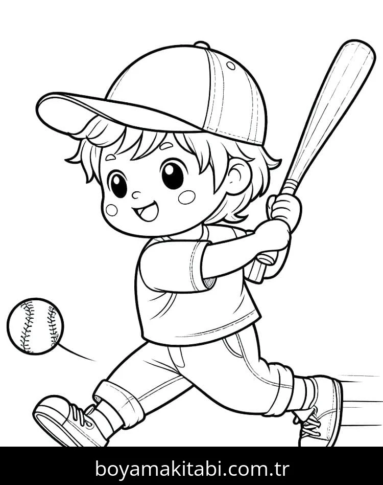 Beyzbol boyama sayfası – çizgi film temalı, basit çizim