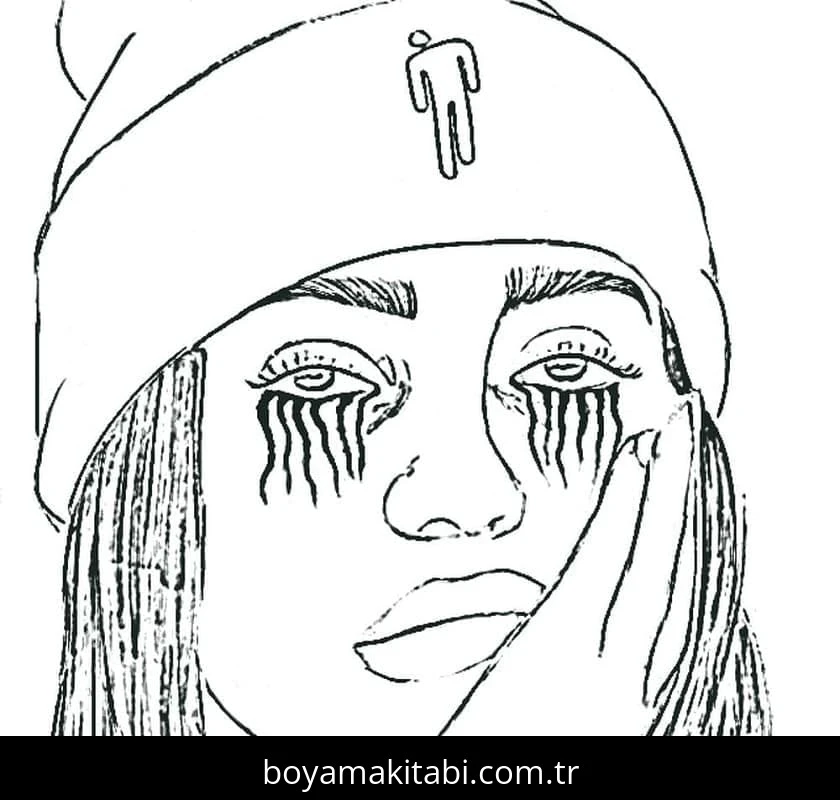 Billie Eilish boyama sayfası #1 – motor becerileri destekler, mürekkep tasarrufu sağlar