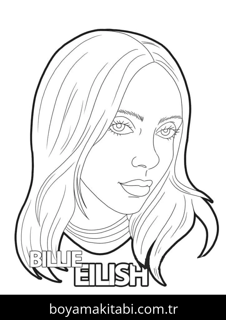 Billie Eilish boyama sayfası #8 – mürekkep tasarrufu sağlar, PDF indir