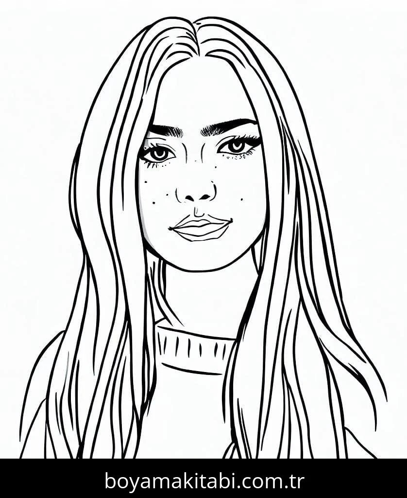 Billie Eilish boyama sayfası #11 – yaratıcı sanat çalışması, eğlenceli etkinlik
