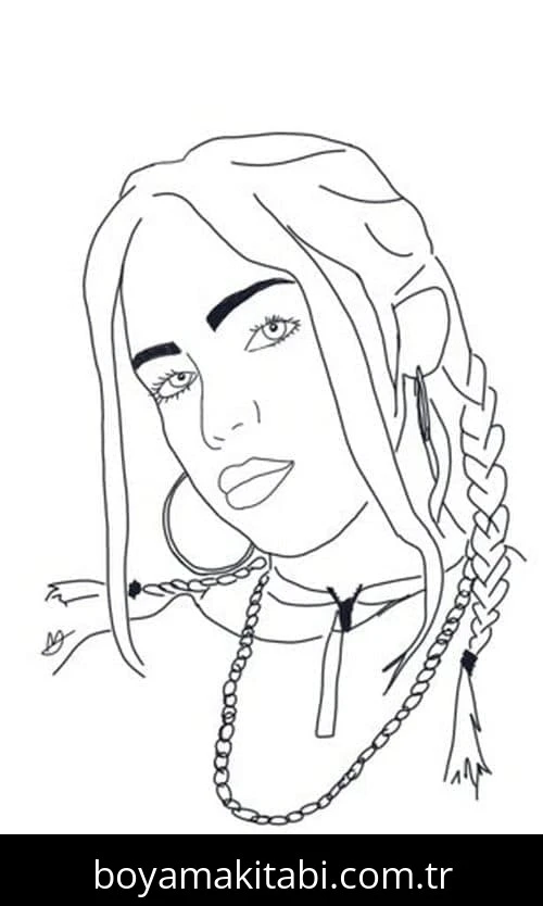 Billie Eilish boyama sayfası – el becerilerini geliştirir, boyama çalışması