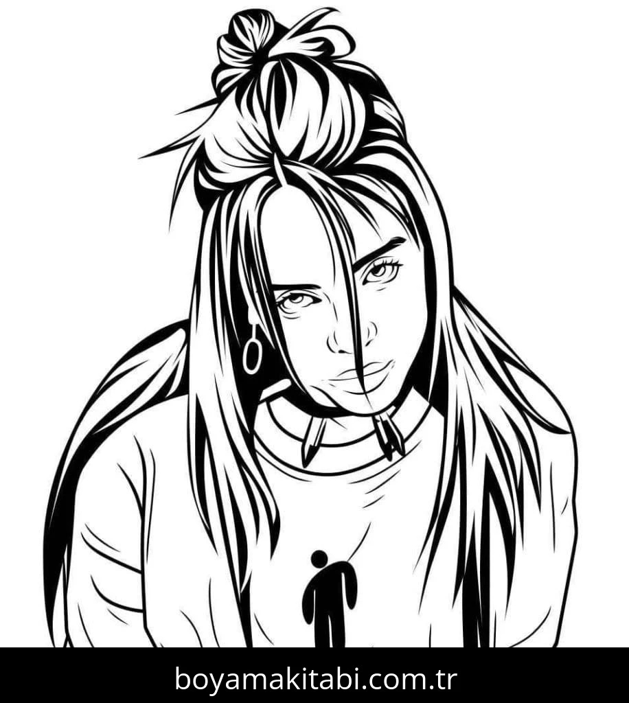 Billie Eilish boyama sayfası – evde etkinlik, ücretsiz yazdır